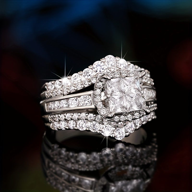 Geometric Square Crown Micro Zirconia Women's Ring